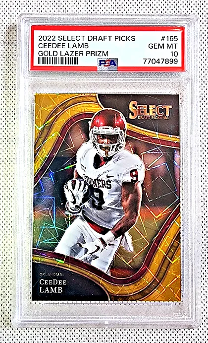 CeeDee Lamb 2022 Select Draft Picks Gold Lazer Prizm, graded PSA 10 Gem Mint