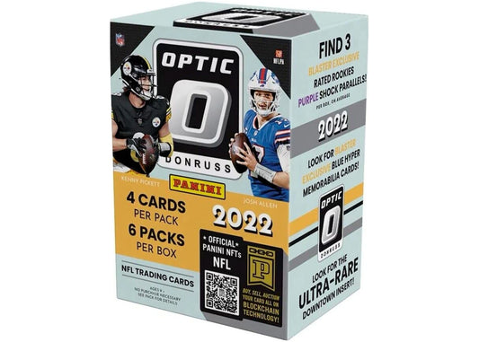 2022 Panini Donruss Optic Football Blaster Box (Purple Shock Parallels)- Factory Sealed - 4 cards per pack, 6 packs per box!