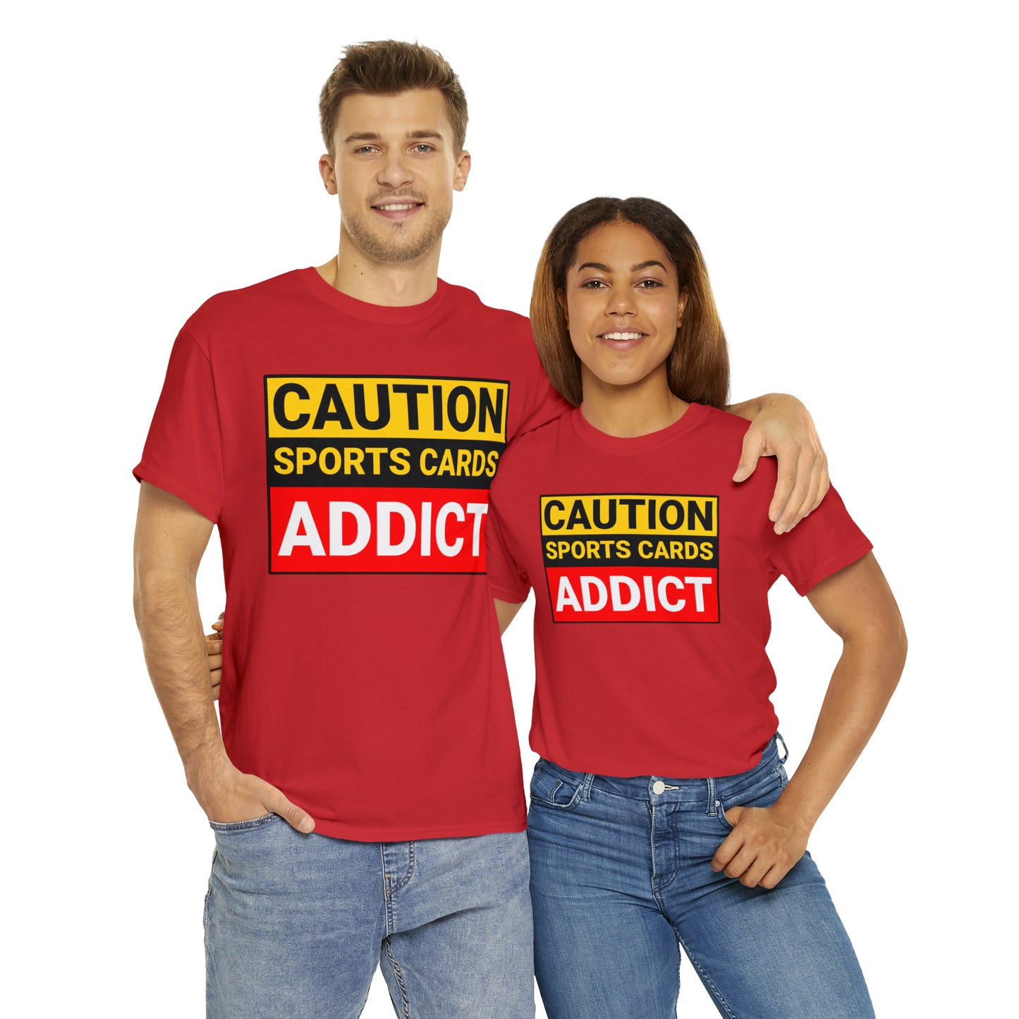 "Caution Sports Cards Addict" - Unisex Heavy Cotton Tee | Collector's Enthusiast Apparel